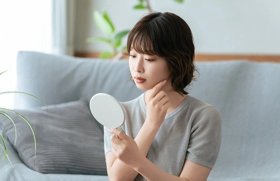 老化を確認する女性